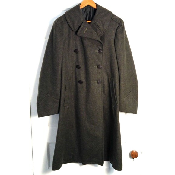 Vtg WW2 US Military Overcoat Mn 40 Green Wool Trench Dbl Breasted WWII 40s Heavy - Picture 1 of 10